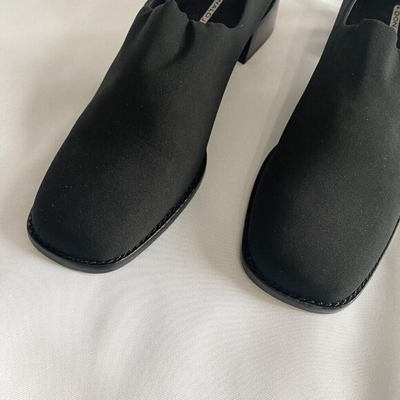 DONALD J PLINER BLACK MICROFIBER SQUARE TOE BLACK HEEL SLIP ON SHOES - 9 - Picture 5 of 7
